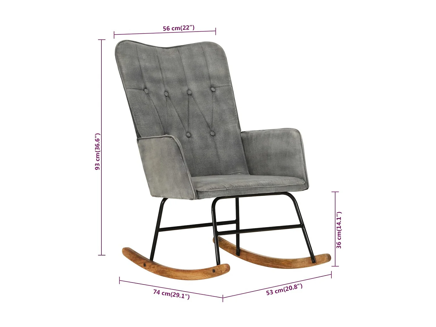 Silla mecedora de lona vintage gris