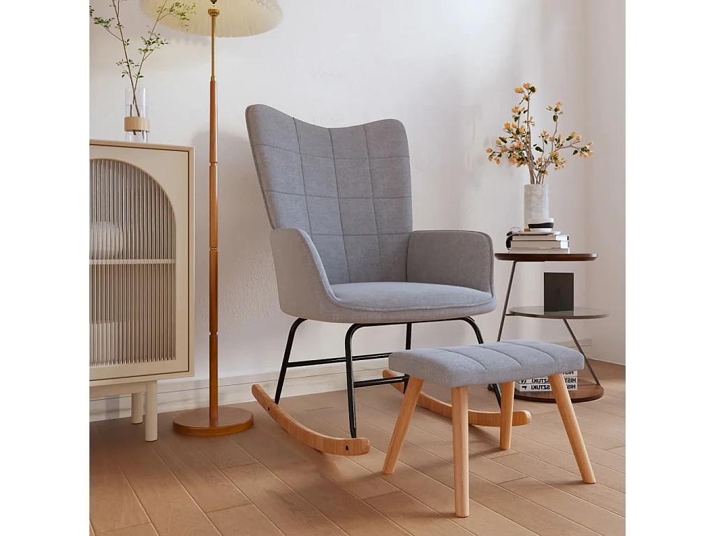 Chaise à bascule avec tabouret Gris clair Tissu