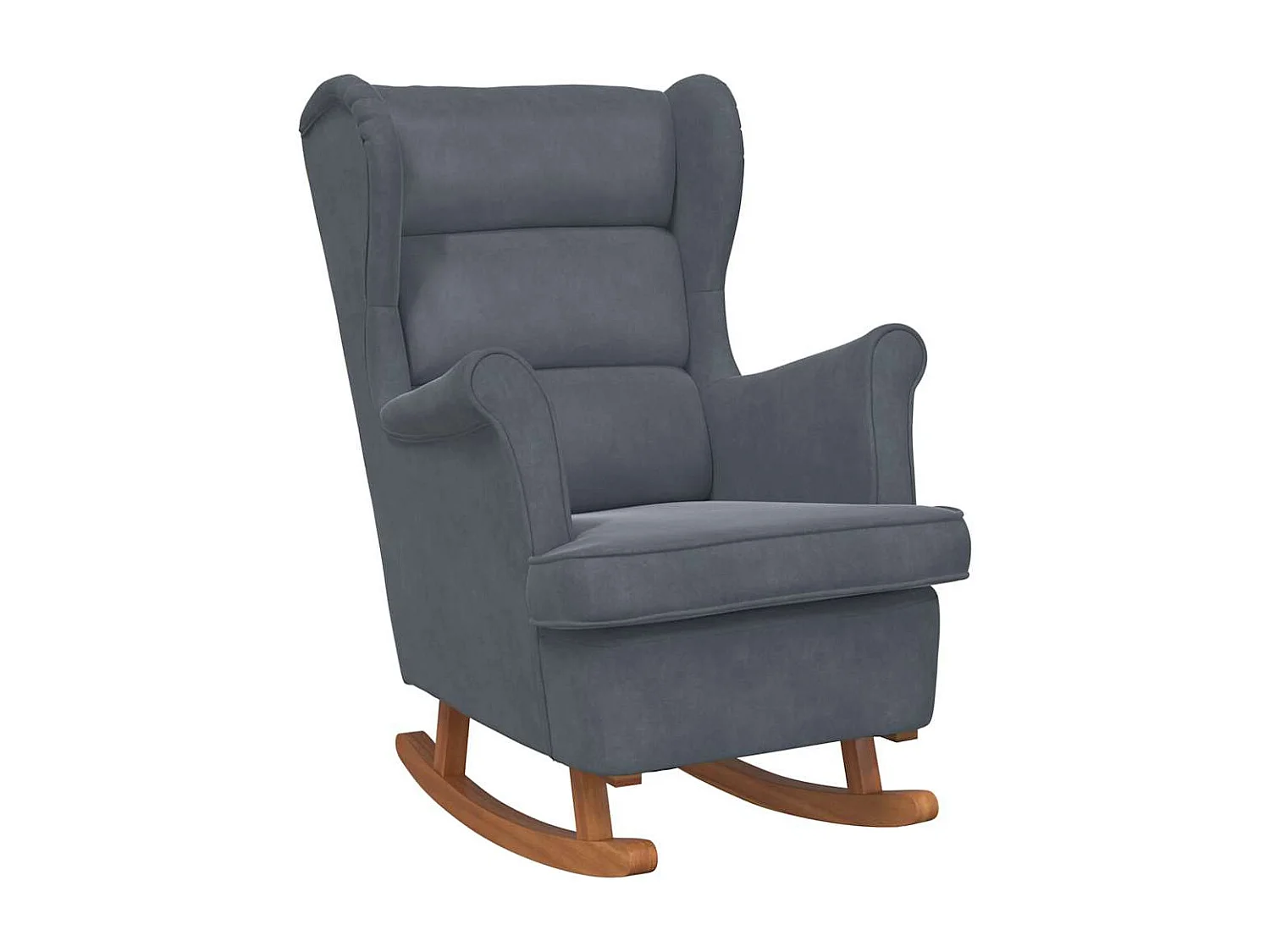 Fauteuil à bascule à oreilles en velours gris foncé bois massif
