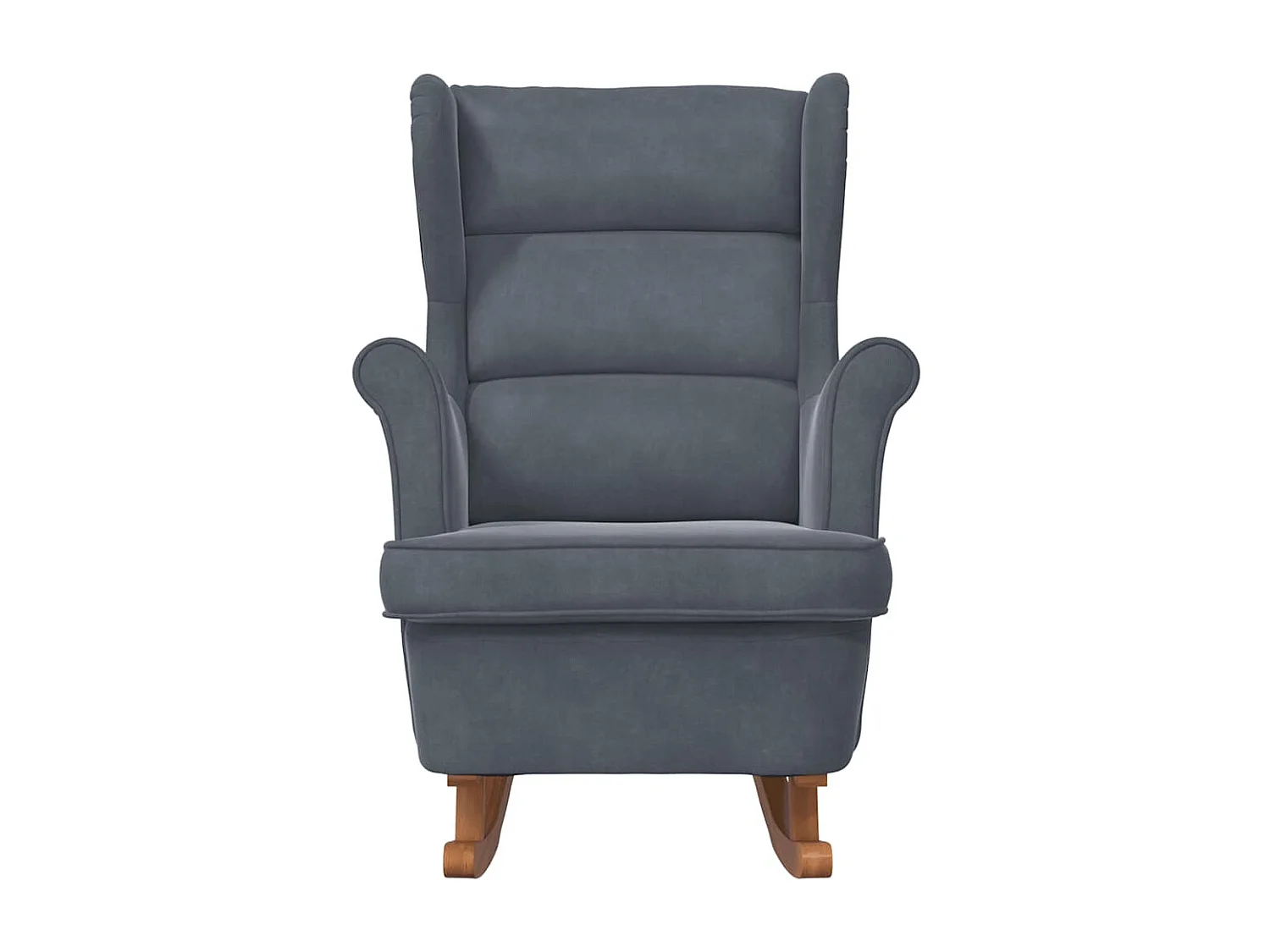 Fauteuil à bascule à oreilles en velours gris foncé bois massif