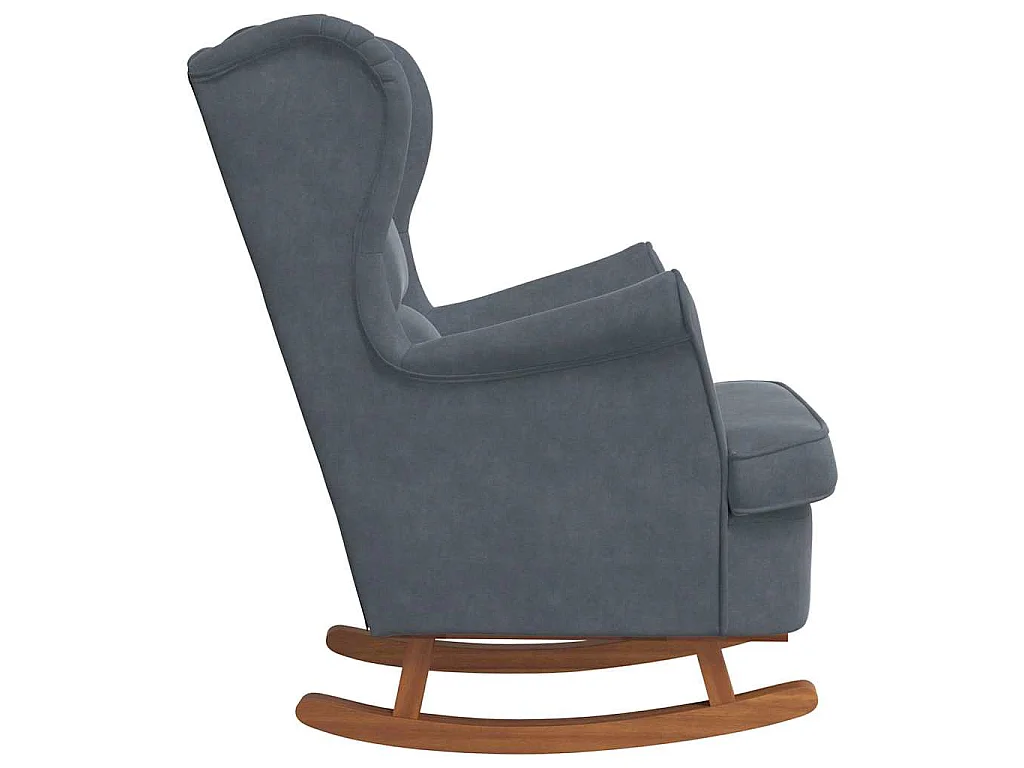 Fauteuil à bascule à oreilles en velours gris foncé bois massif