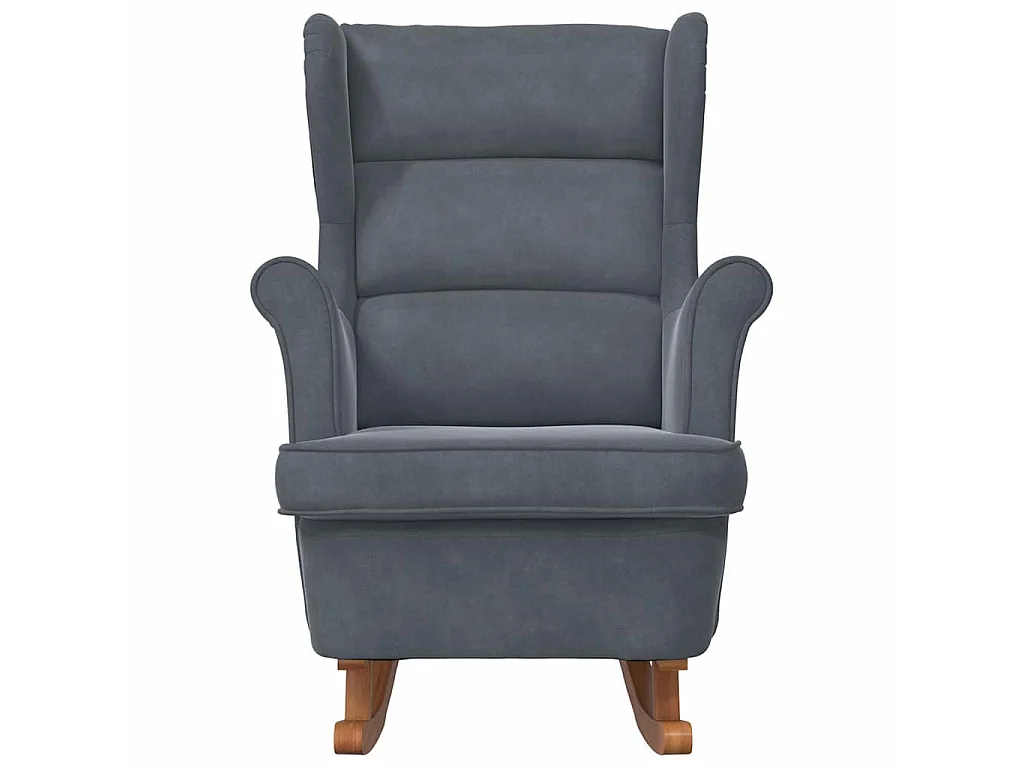 Fauteuil à bascule à oreilles en velours gris foncé bois massif