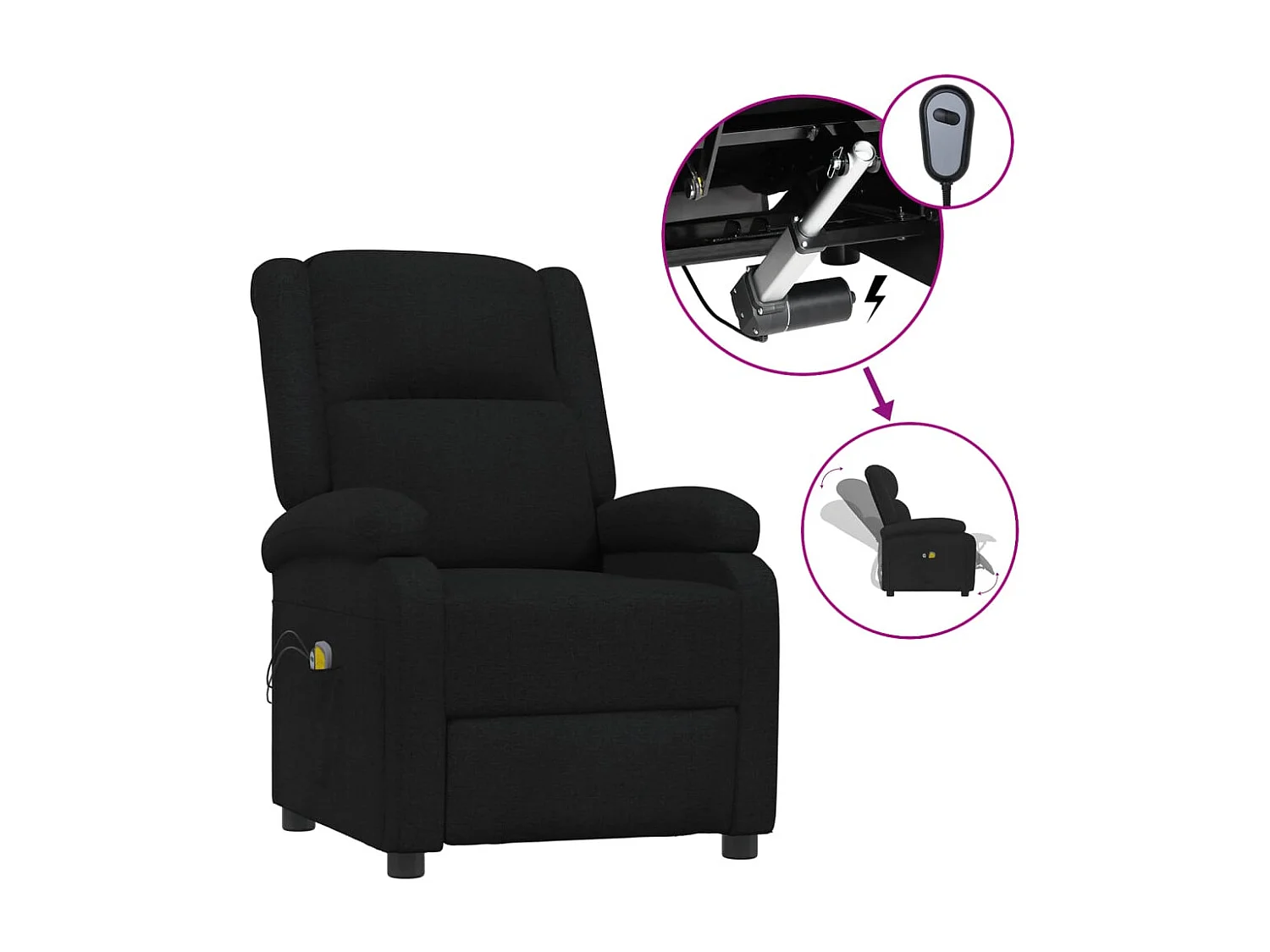 Fauteuil électrique de massage Noir Tissu