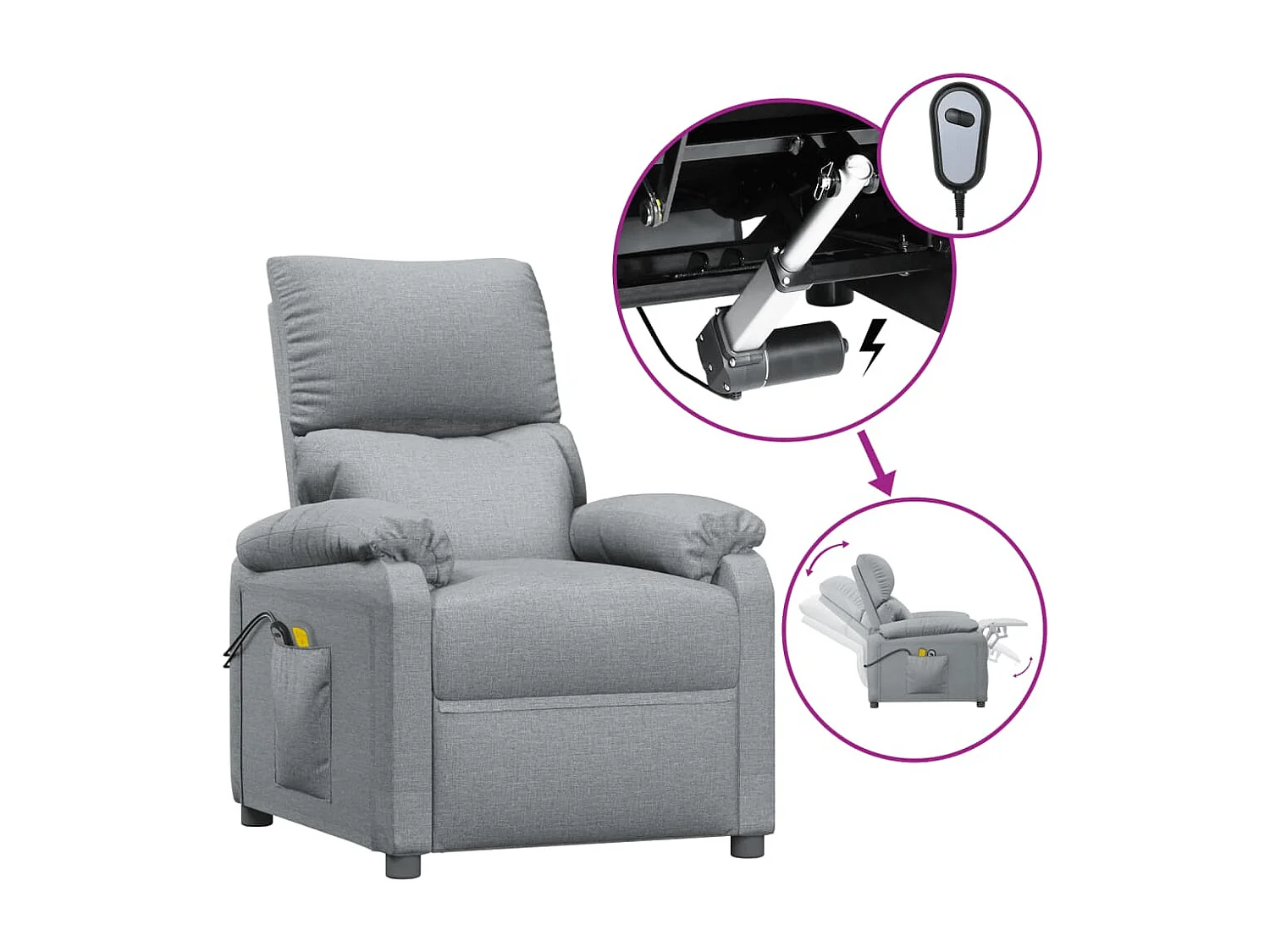 Massagesessel Elektrisch Hellgrau Stoff