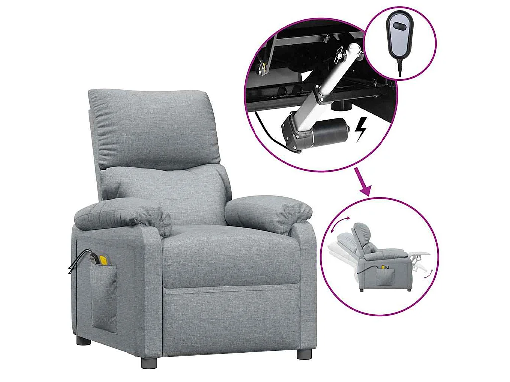 Fauteuil électrique de massage Gris clair Tissu