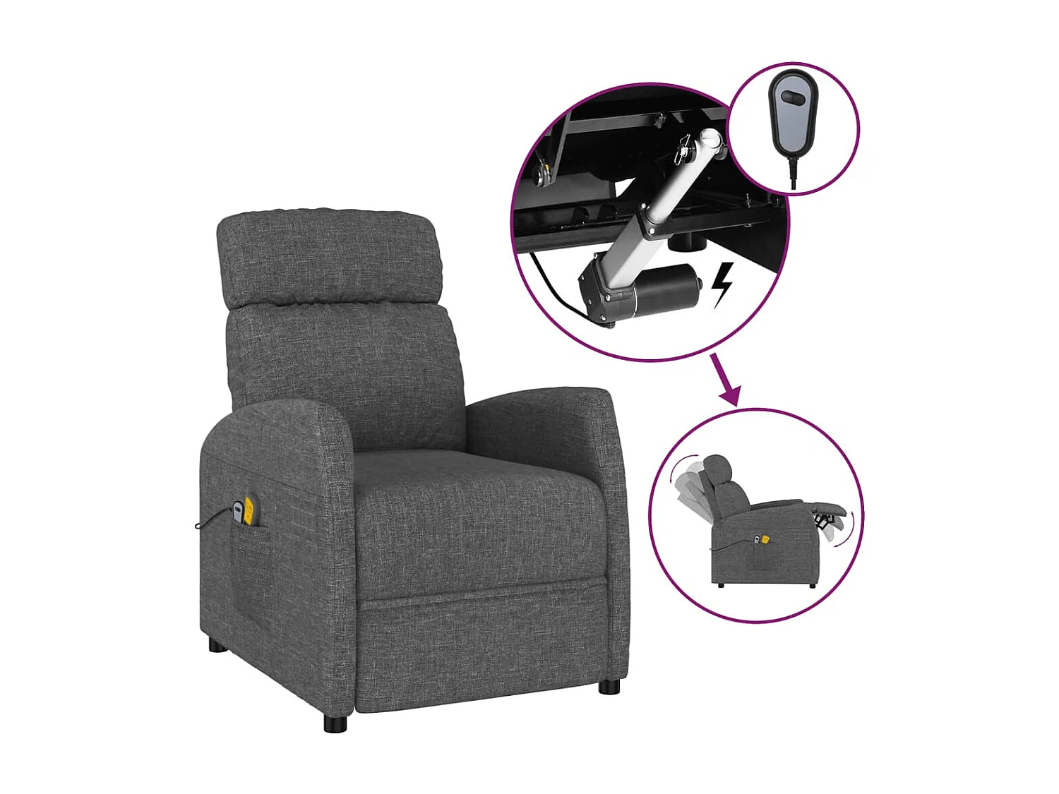 Fauteuil électrique de massage Gris foncé Tissu