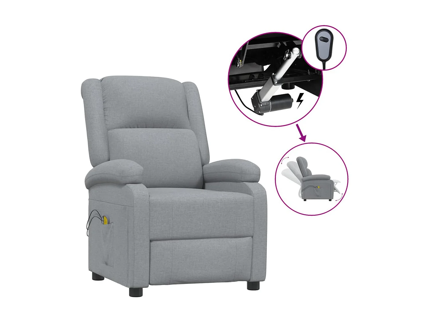 Fauteuil électrique de massage Gris clair Tissu