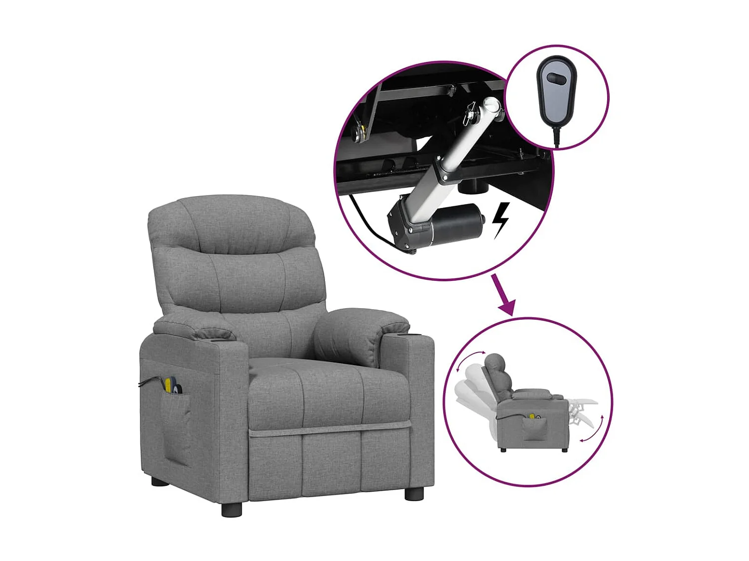 Massagesessel Elektrisch Hellgrau Stoff