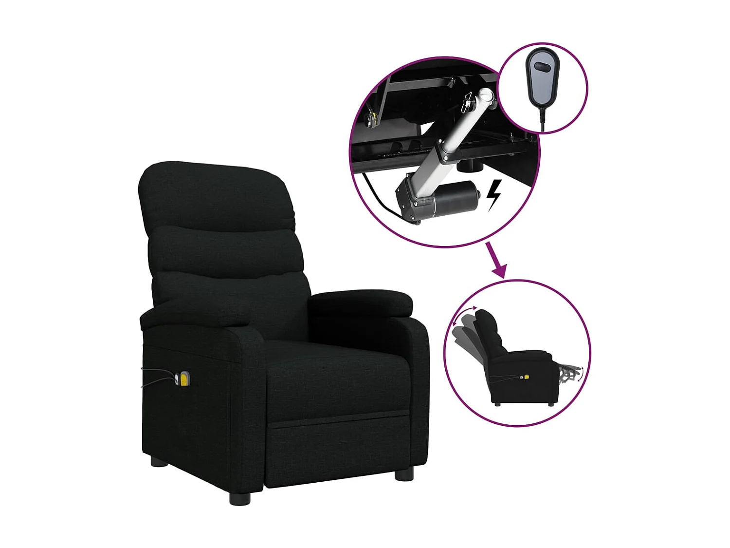 Fauteuil électrique de massage Noir Tissu