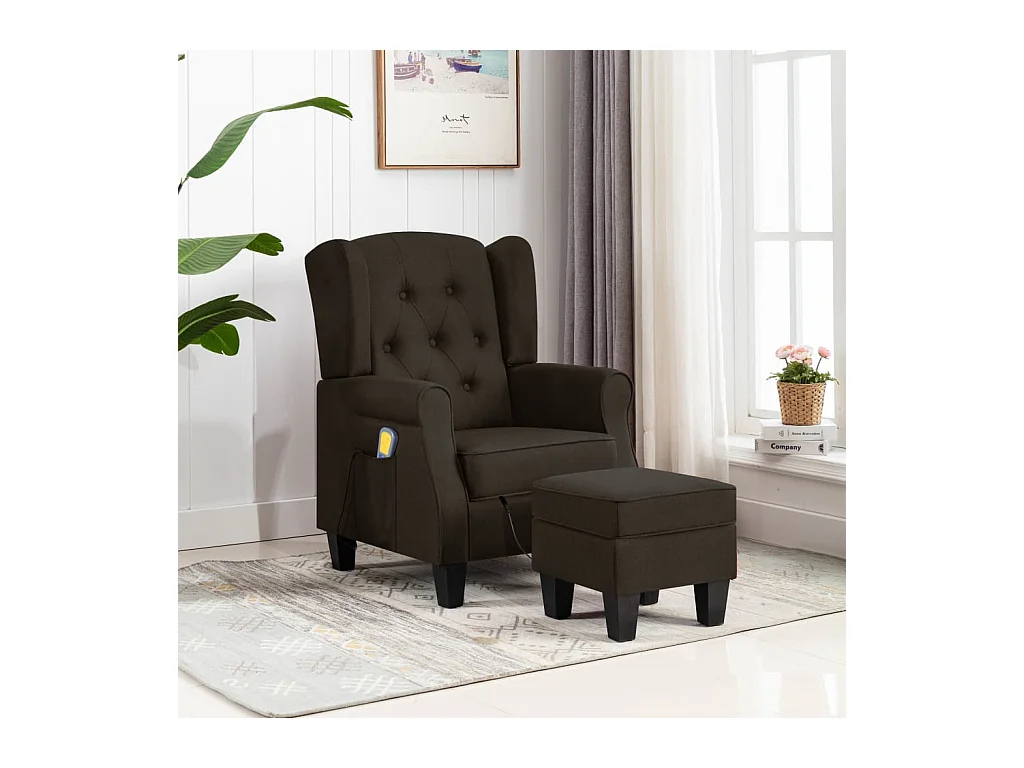 Fauteuil de massage avec repose-pied Marron foncé Tissu