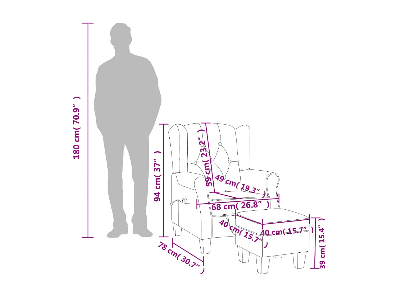 Massagestoel met voetenbankje stof donkerbruin