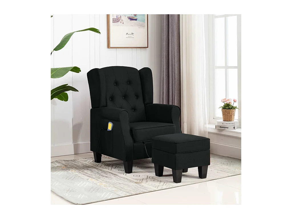 Fauteuil de massage avec repose-pied Noir Tissu
