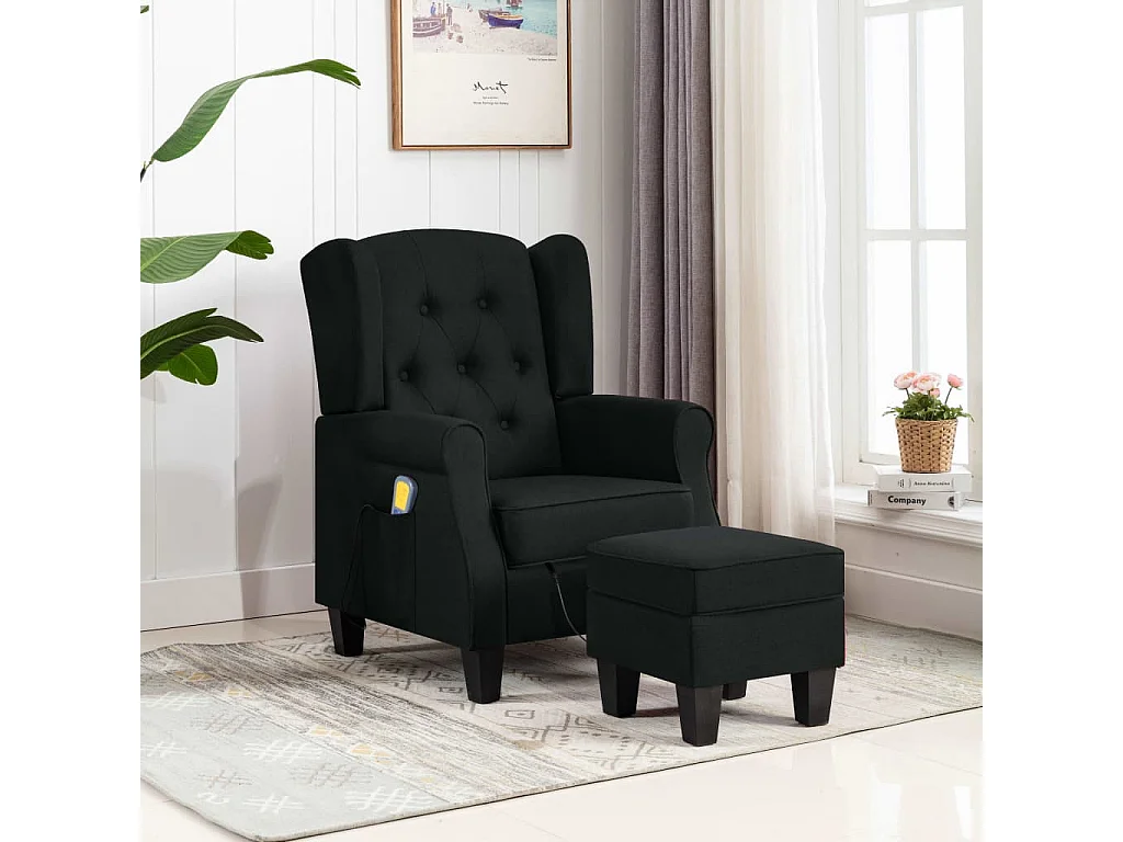 Fauteuil de massage avec repose-pied Noir Tissu