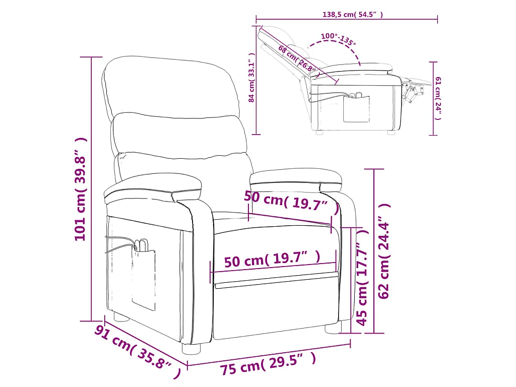 Fauteuil électrique de massage Gris foncé Tissu