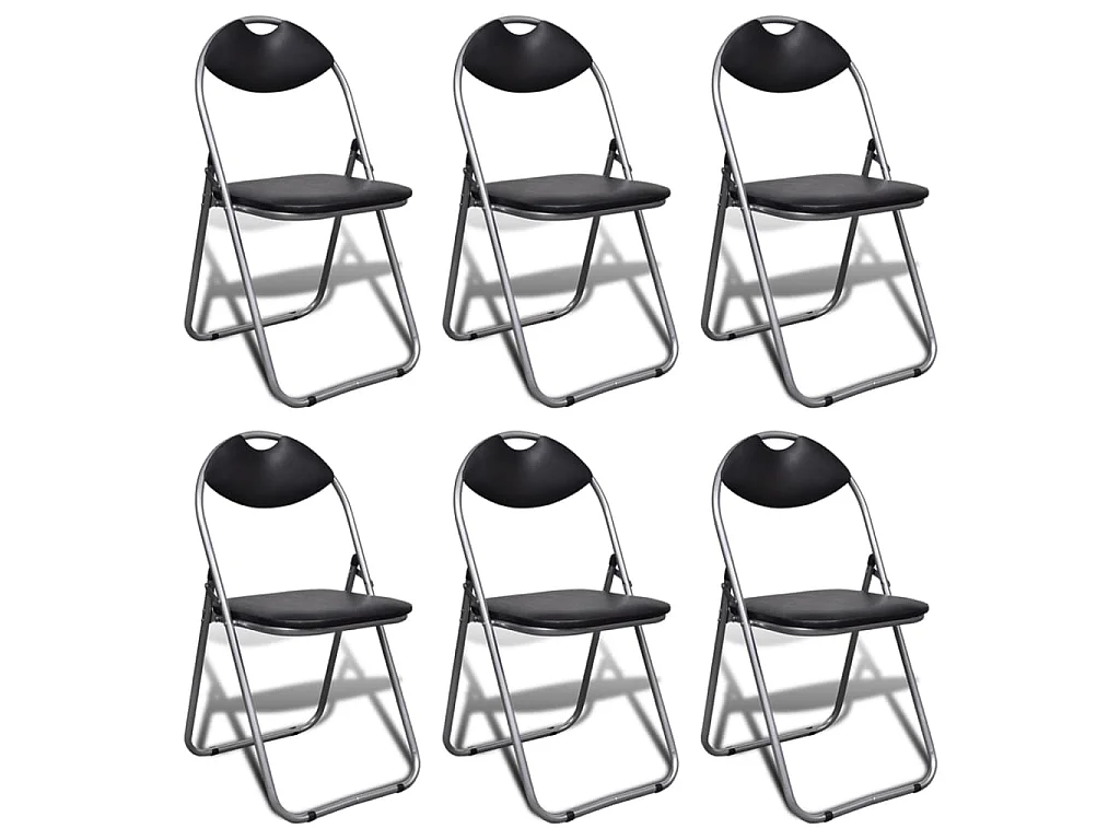 Sillas plegables, 6 unidades, de polipiel negra y acero.