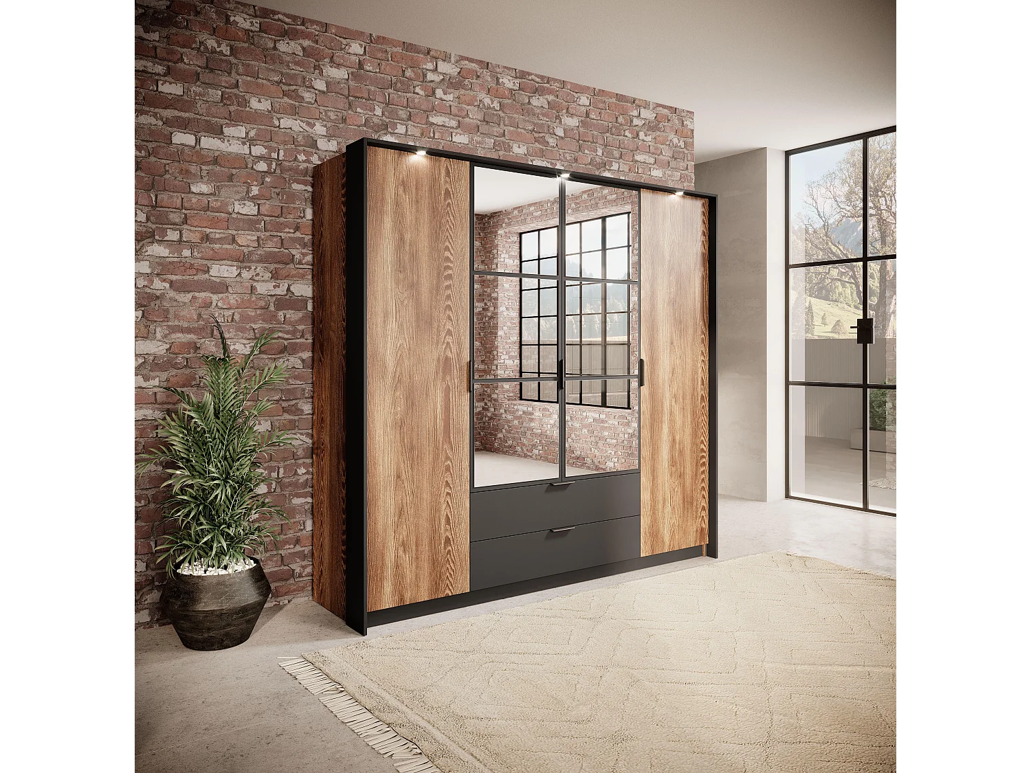 Armadio MILTON WR224 4D2D1 224x59x210 Marrone