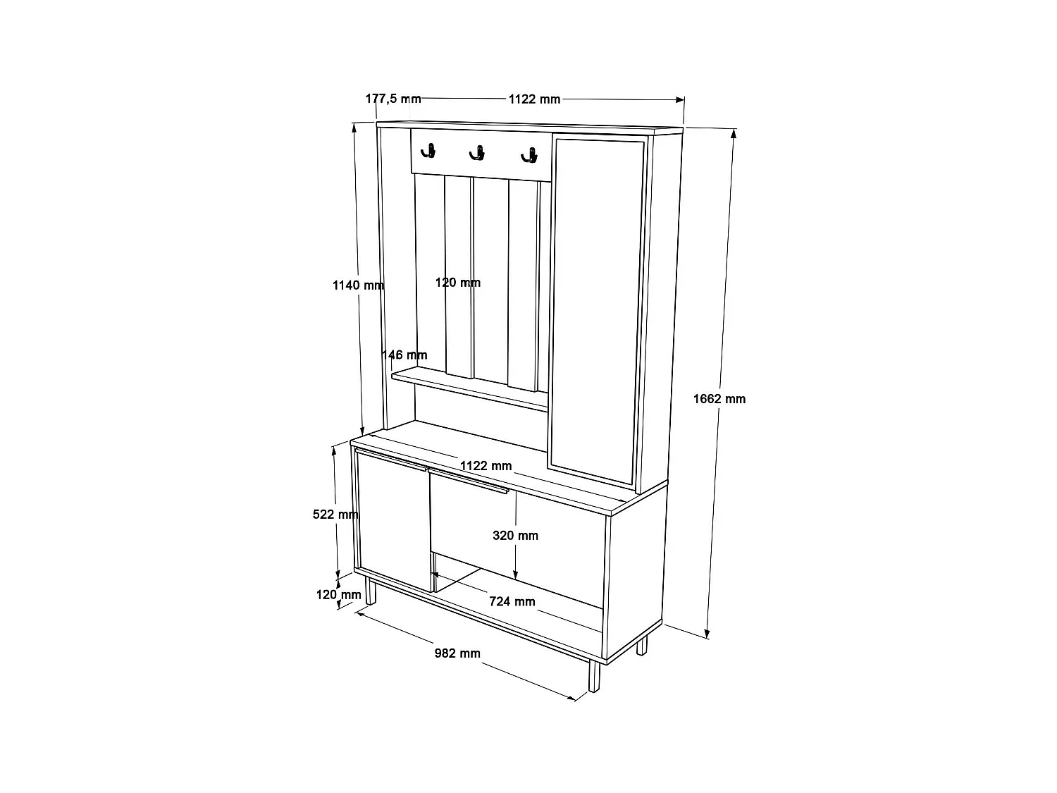 Kleerkast OCEAN WR112 2D3S 112x36x178 Lichtbeige