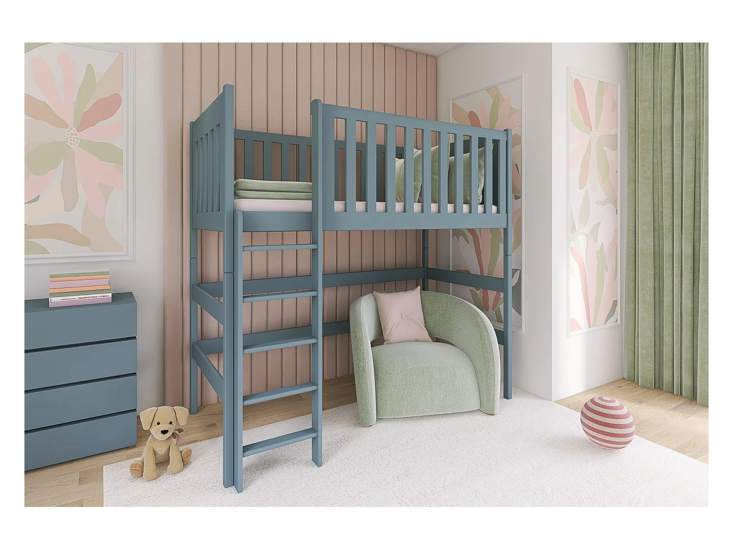 Lit mezzanine LAURA LB012 90x180 cm Gris