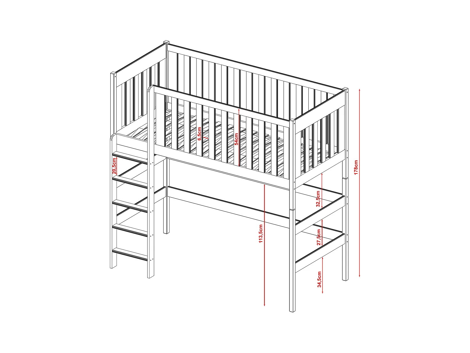 Lit mezzanine LAURA LB012 90x180 cm Gris