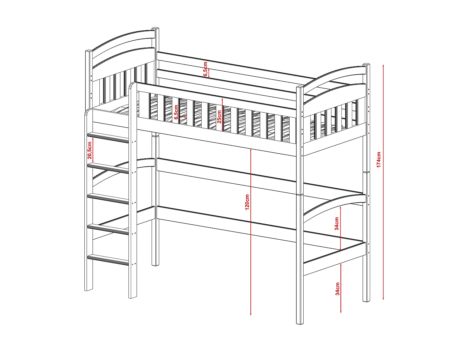 Cama loft MIA LB013 80x170 cm Cinzento