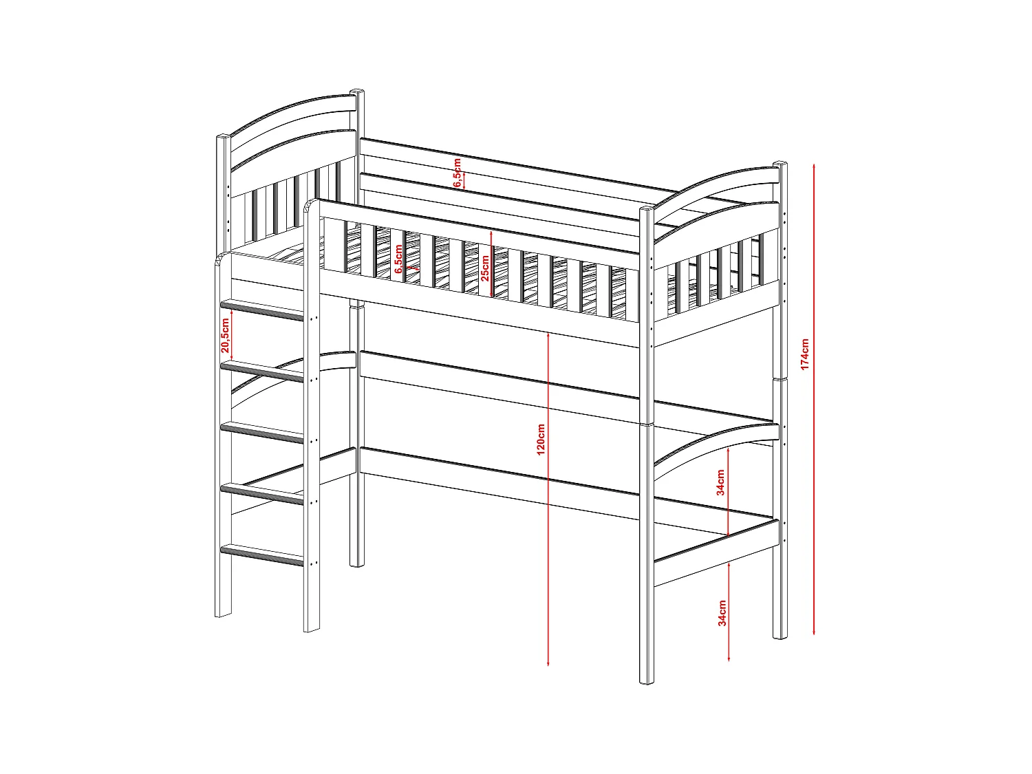 Lit mezzanine MIA LB003 80x200 cm Gris