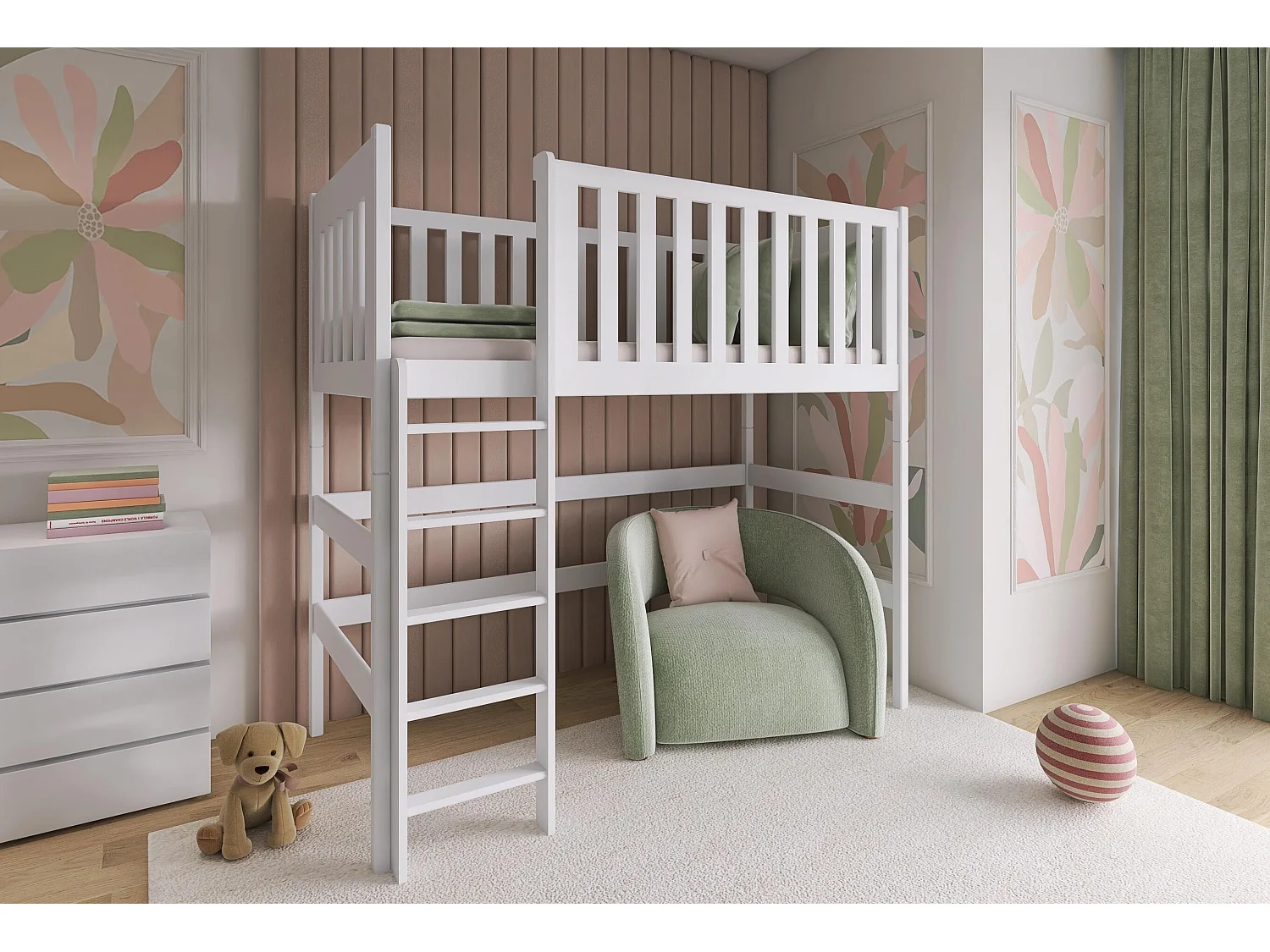 Cama alta LAURA LB001 80x160 cm Blanco