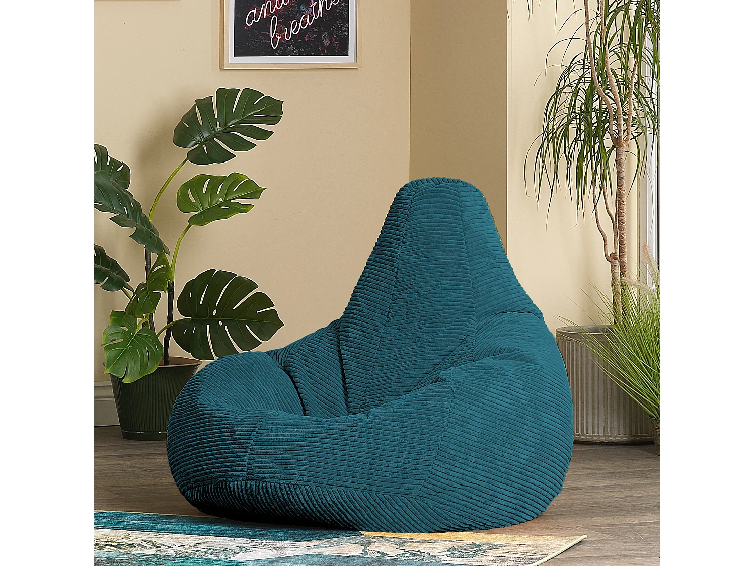 Pouf inclinable velours côtelé, bleu canard - DALTON