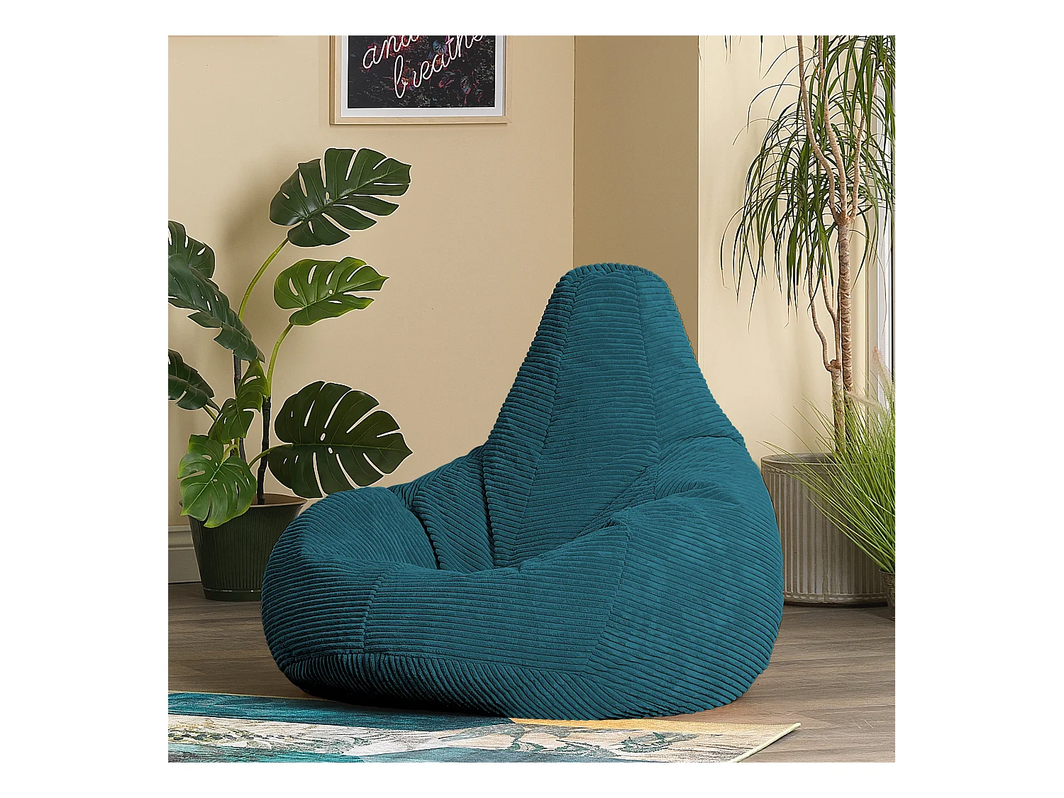 Pouf inclinable velours côtelé, bleu canard - DALTON
