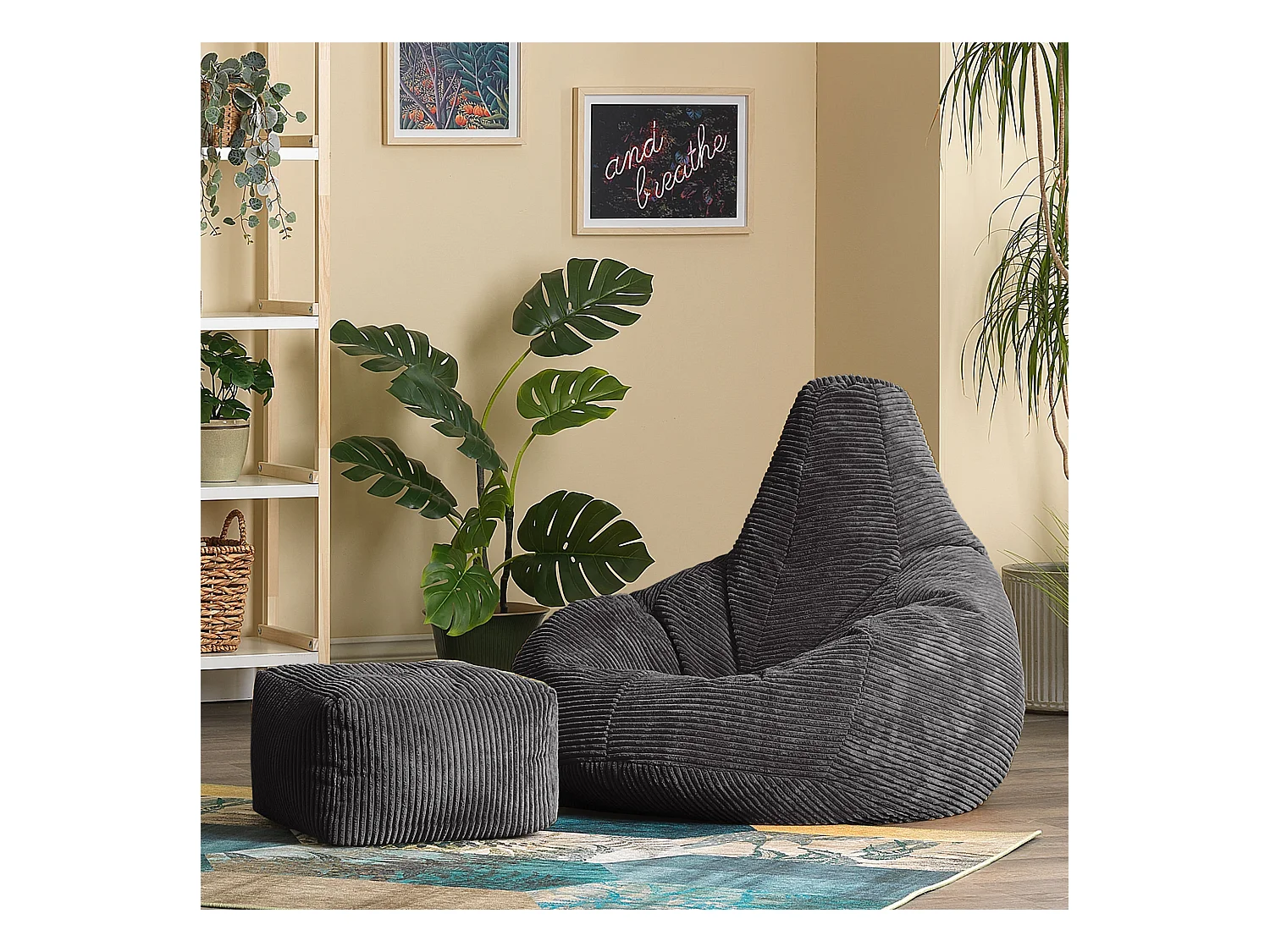 Pouf inclinable velours côtelé, gris anthracite - DALTON