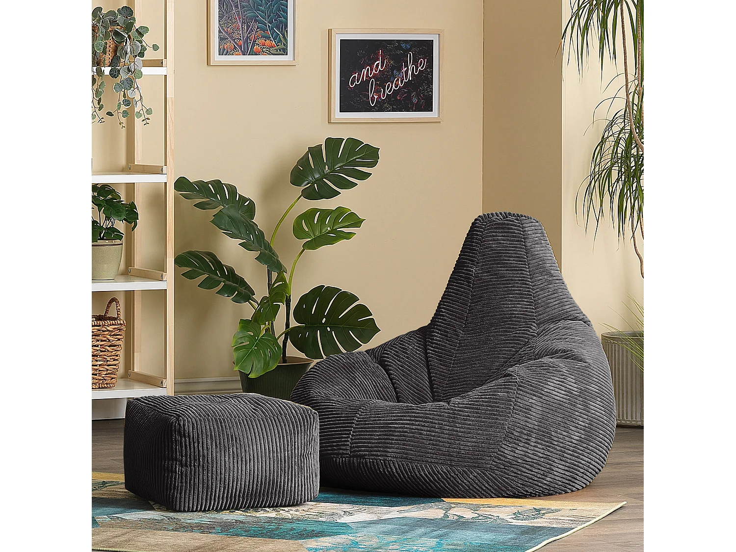 Pouf inclinable velours côtelé, gris anthracite - DALTON