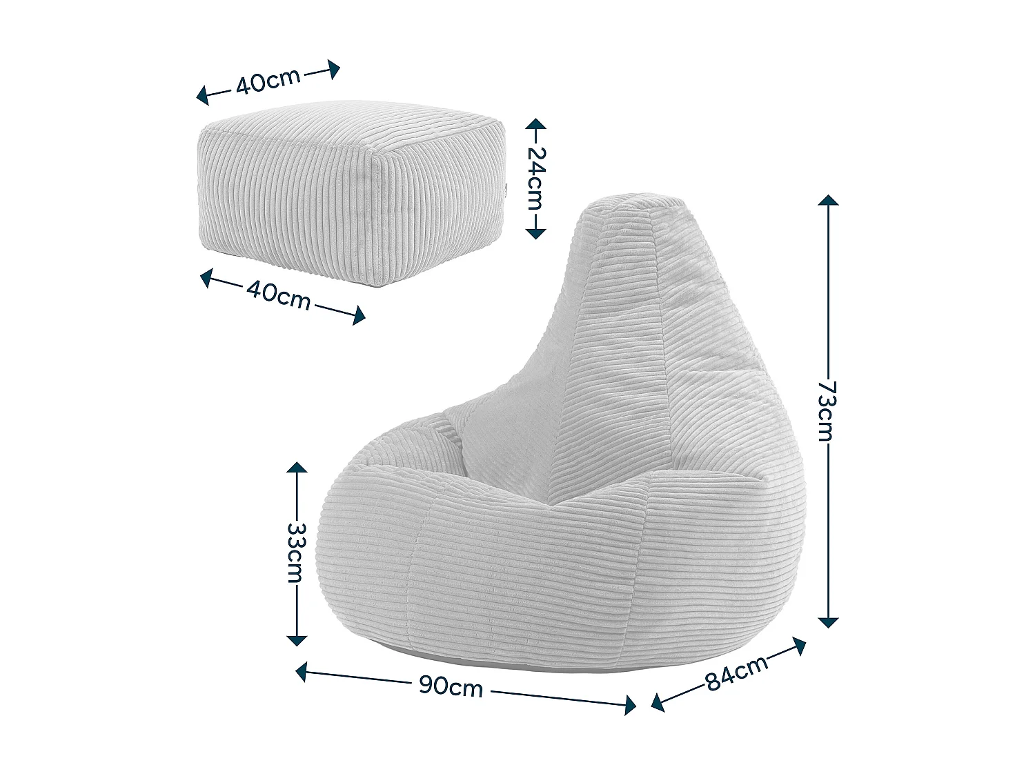 Pouf inclinable velours côtelé, gris anthracite - DALTON