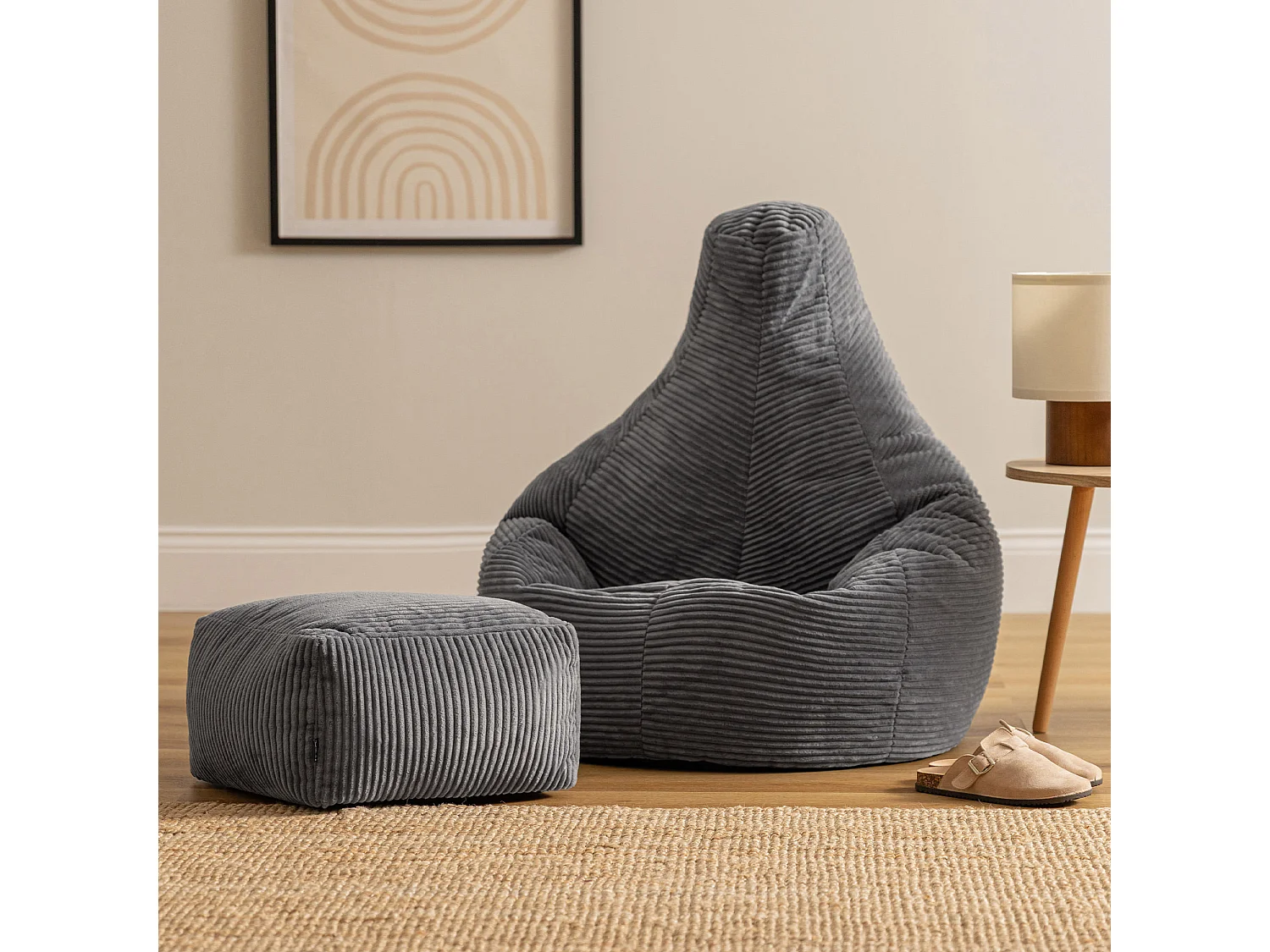 Pouf inclinable velours côtelé, gris anthracite - DALTON