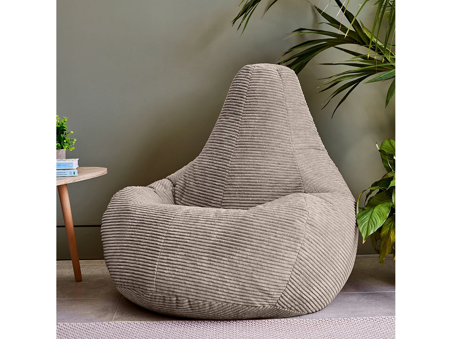 Pouf inclinable velours côtelé, beige - DALTON