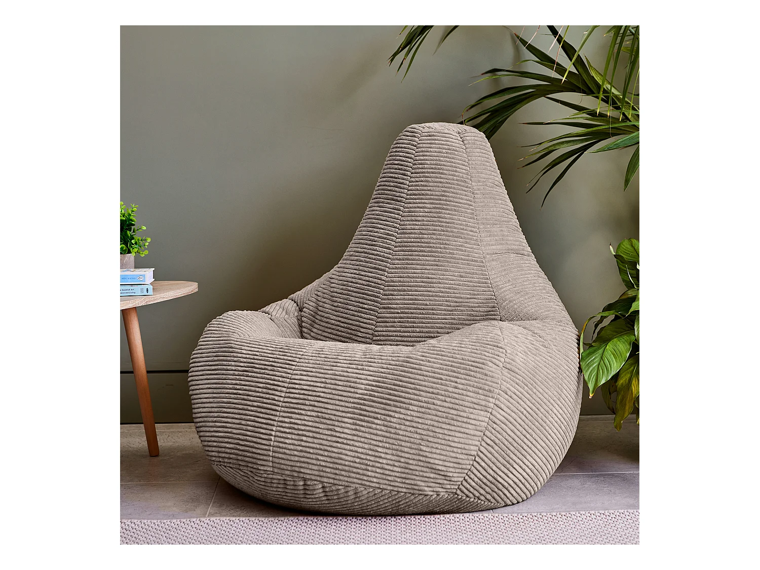 Pouf inclinable velours côtelé, beige - DALTON