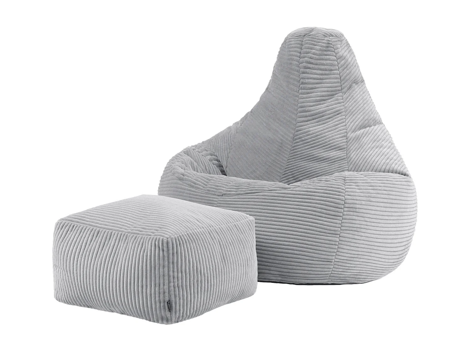 Pouf inclinable et son repose-pied velours côtelé, gris  - DALTON