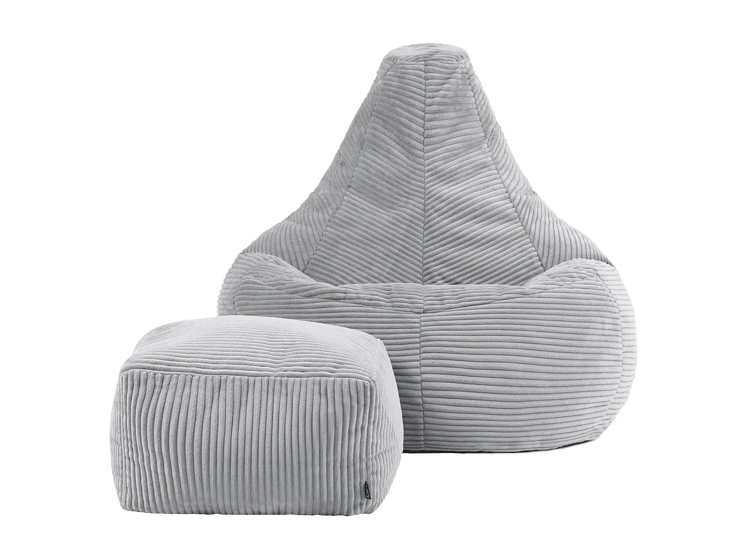 Pouf inclinable et son repose-pied velours côtelé, gris  - DALTON