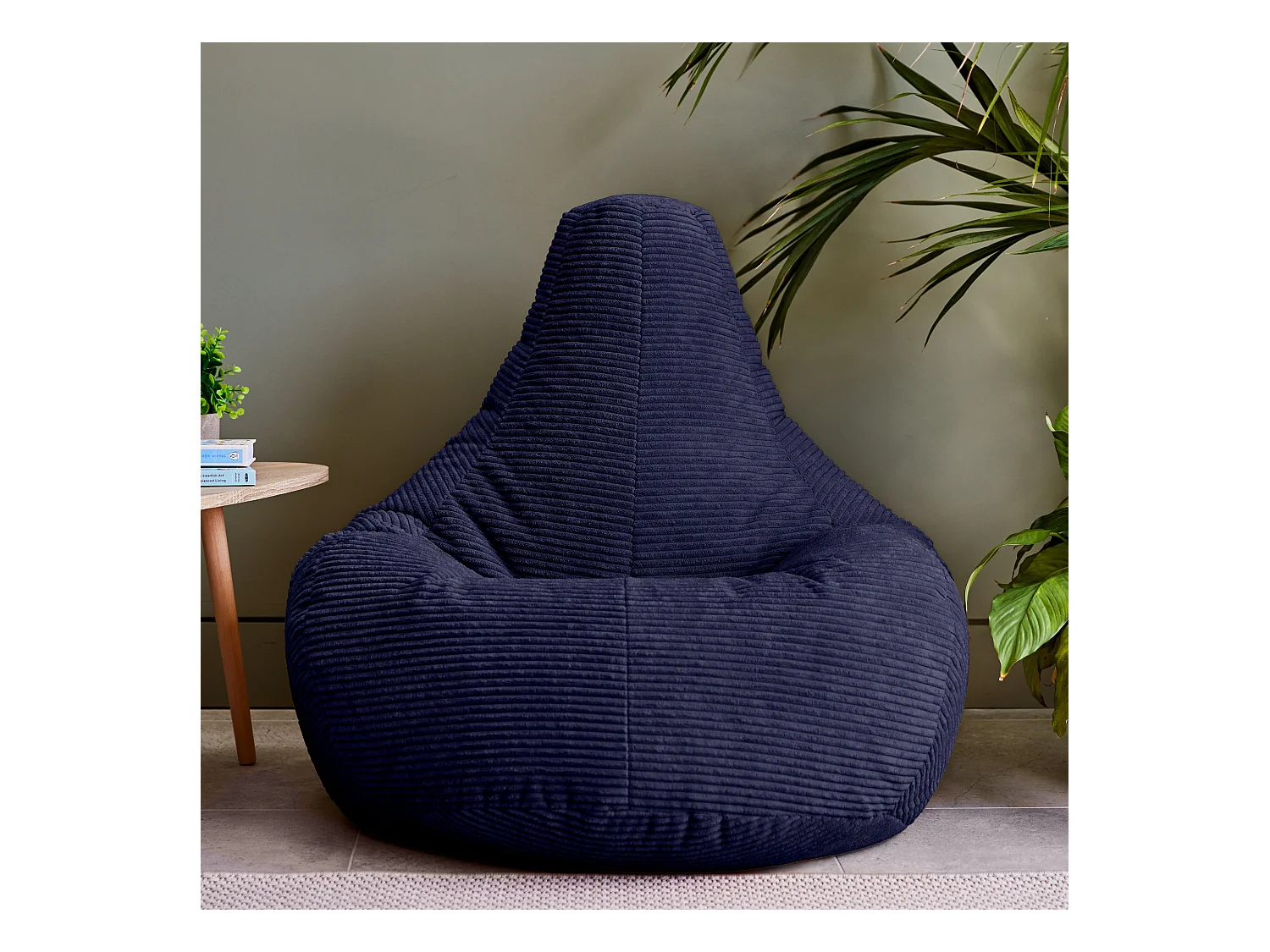 Pouf inclinable velours côtelé, bleu marine - DALTON
