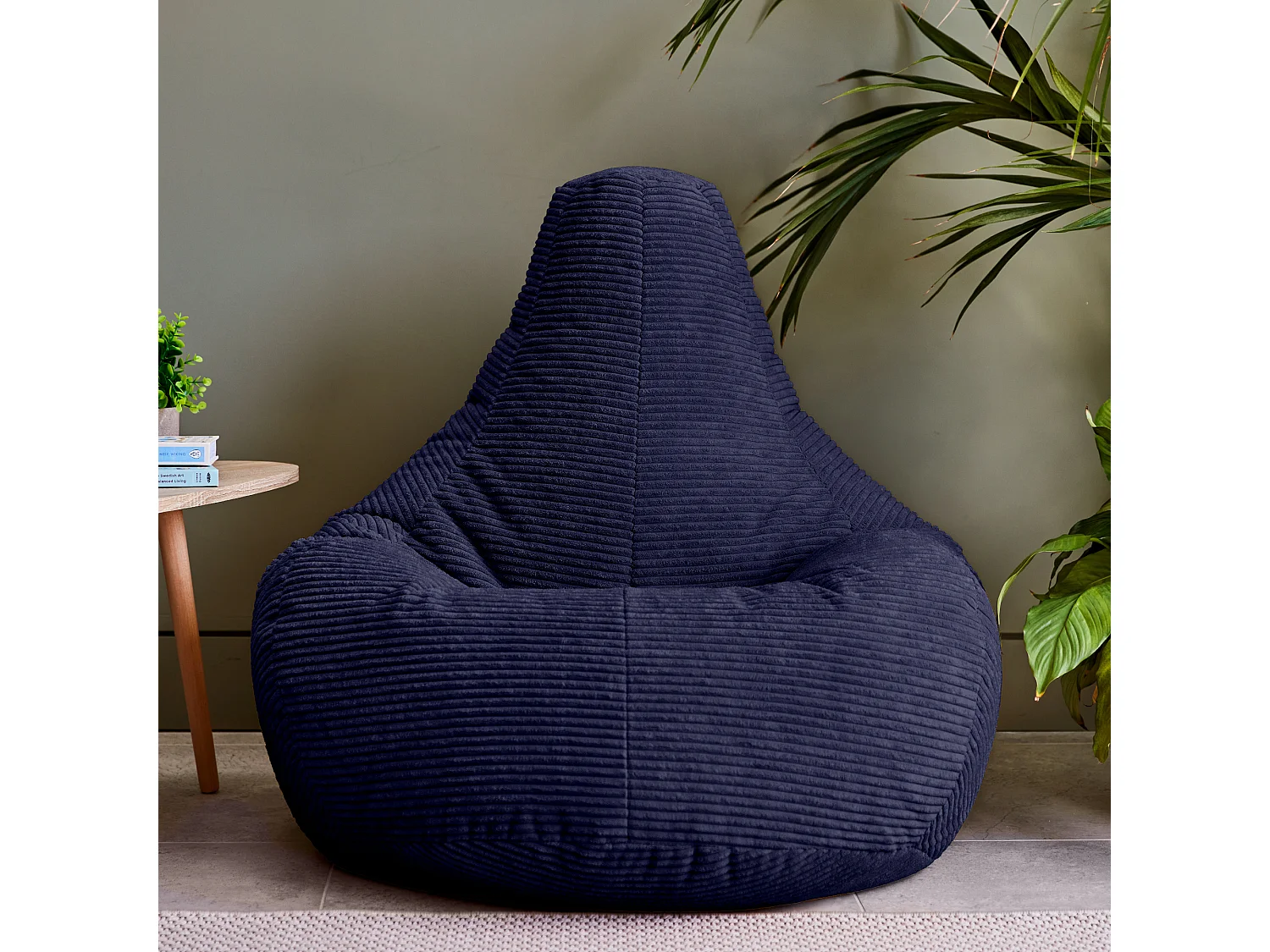 Pouf inclinable velours côtelé, bleu marine - DALTON