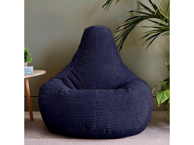 Pouf inclinable velours côtelé, bleu marine - DALTON