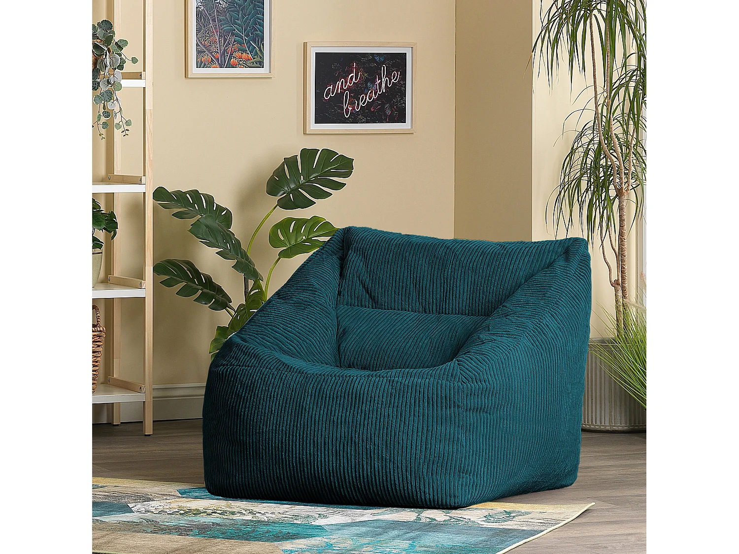 Pouf fauteuil velours côtelé bleu canard - MORGAN