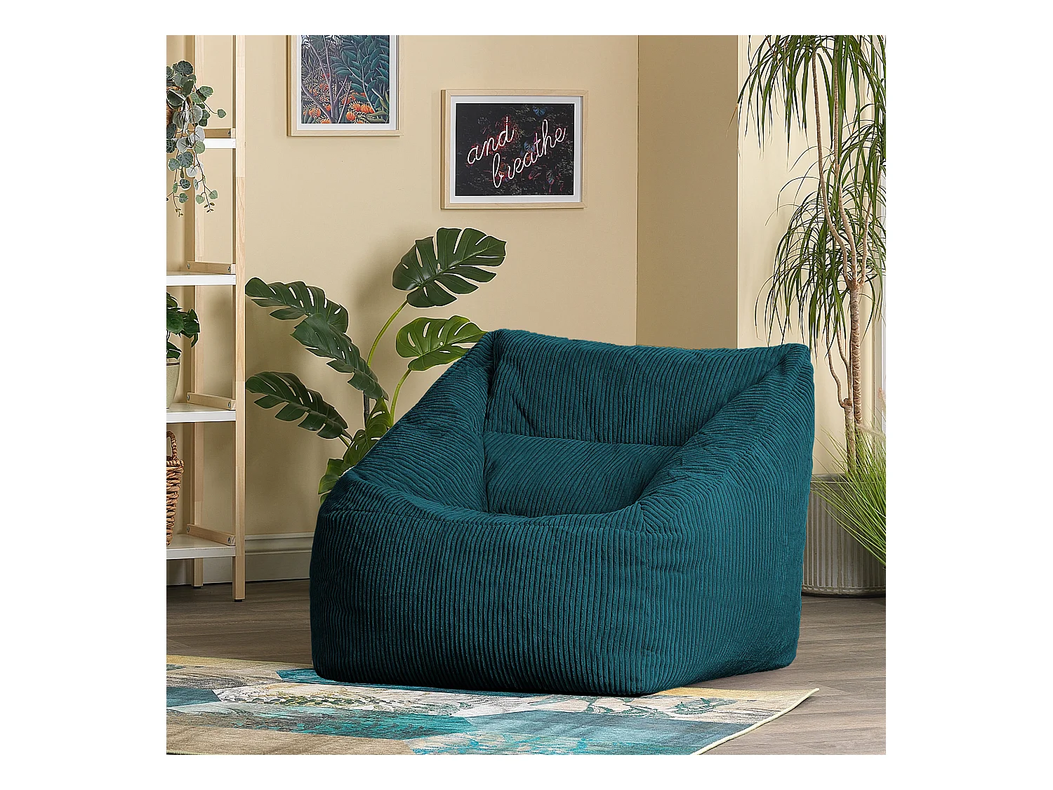 Pouf fauteuil velours côtelé bleu canard - MORGAN