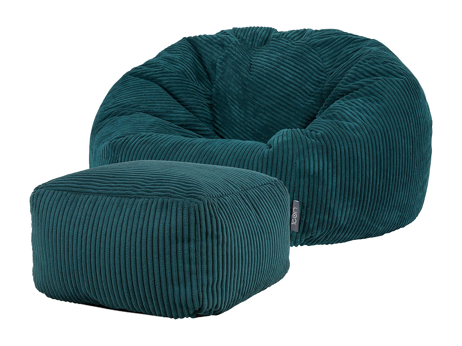 Pouf classique et son repose-pied carré velours côtelé, bleu canard, chambre et salon - KINGSTON