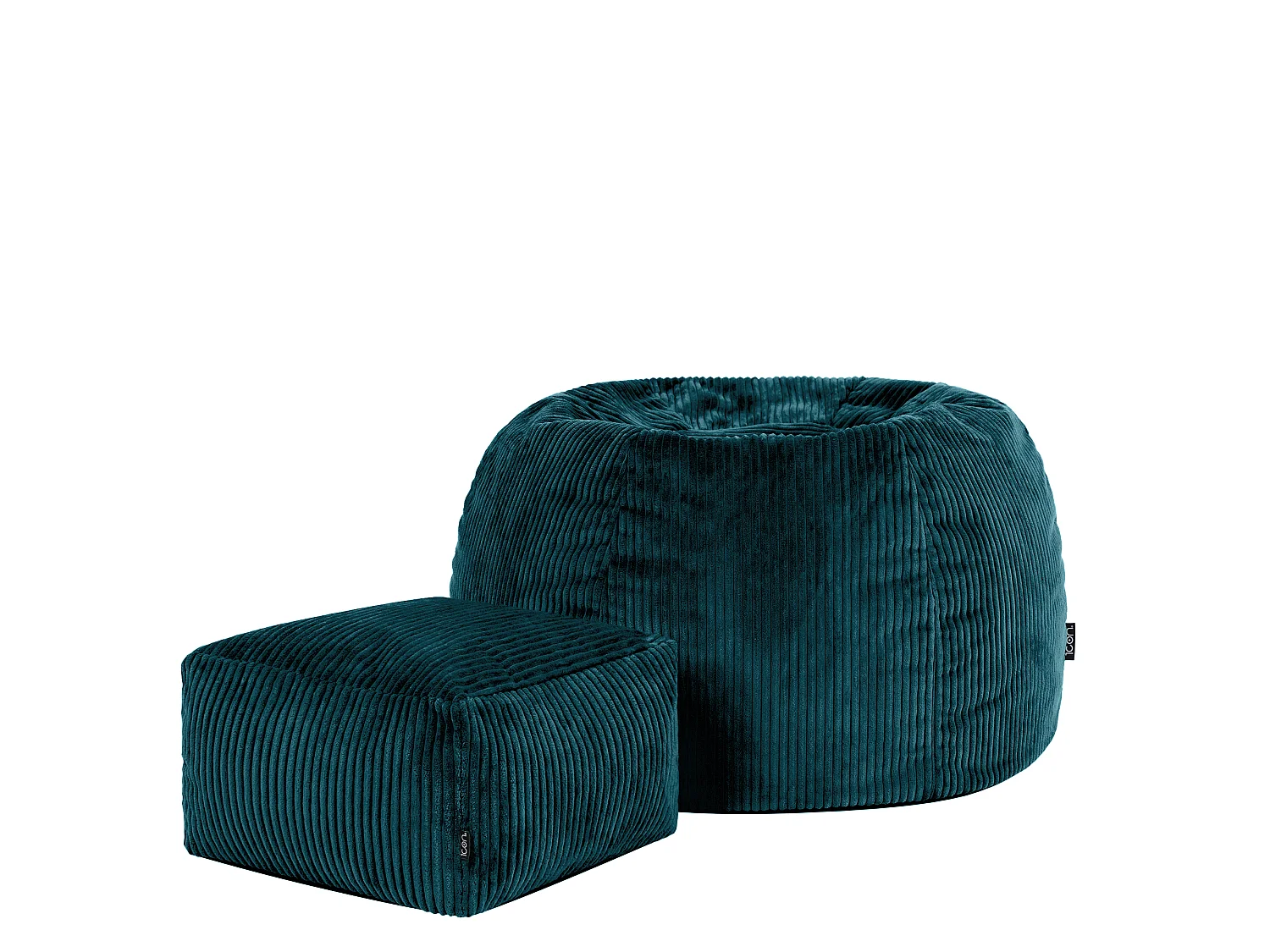 Pouf classique et son repose-pied carré velours côtelé, bleu canard, chambre et salon - KINGSTON