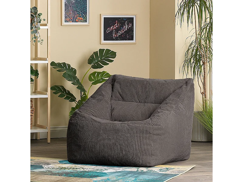 Pouf fauteuil velours côtelé gris anthracite - MORGAN