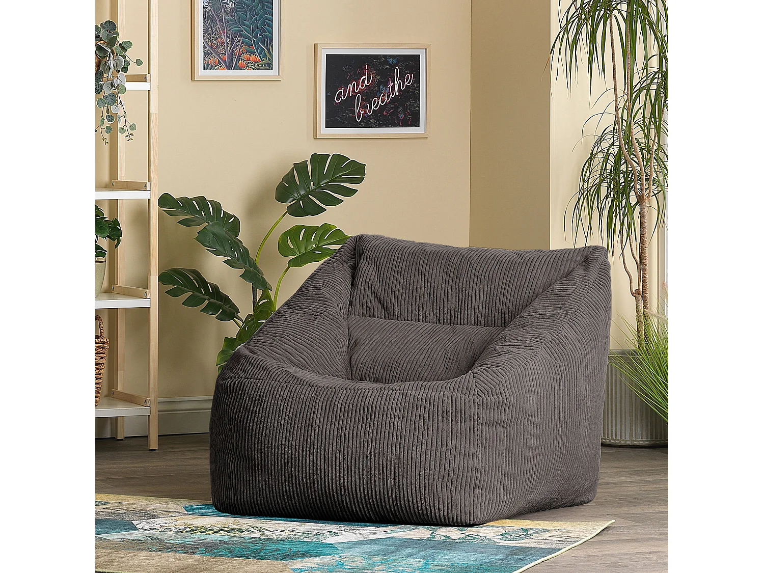 Pouf fauteuil velours côtelé gris anthracite - MORGAN