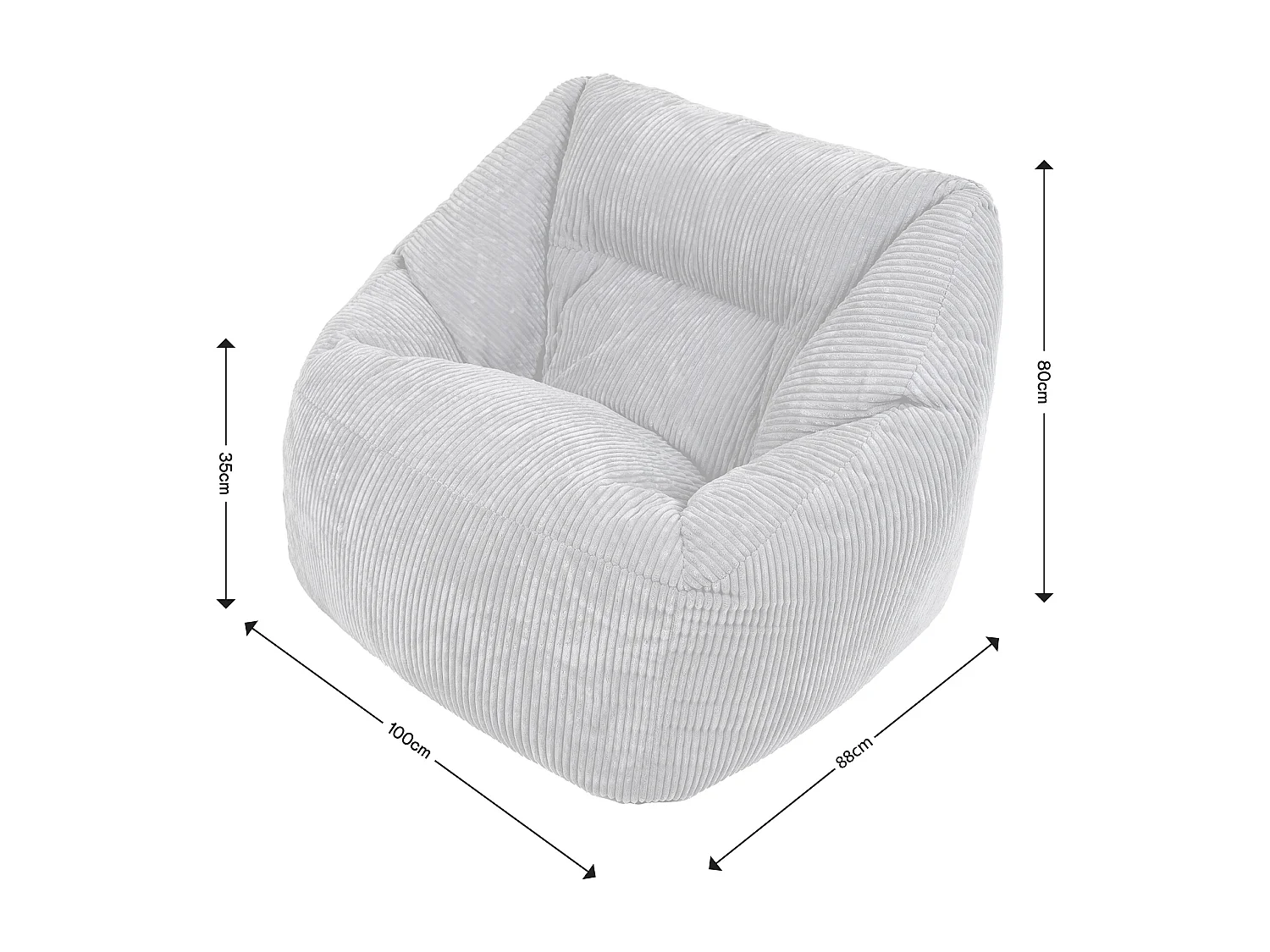 Pouf fauteuil velours côtelé gris anthracite - MORGAN