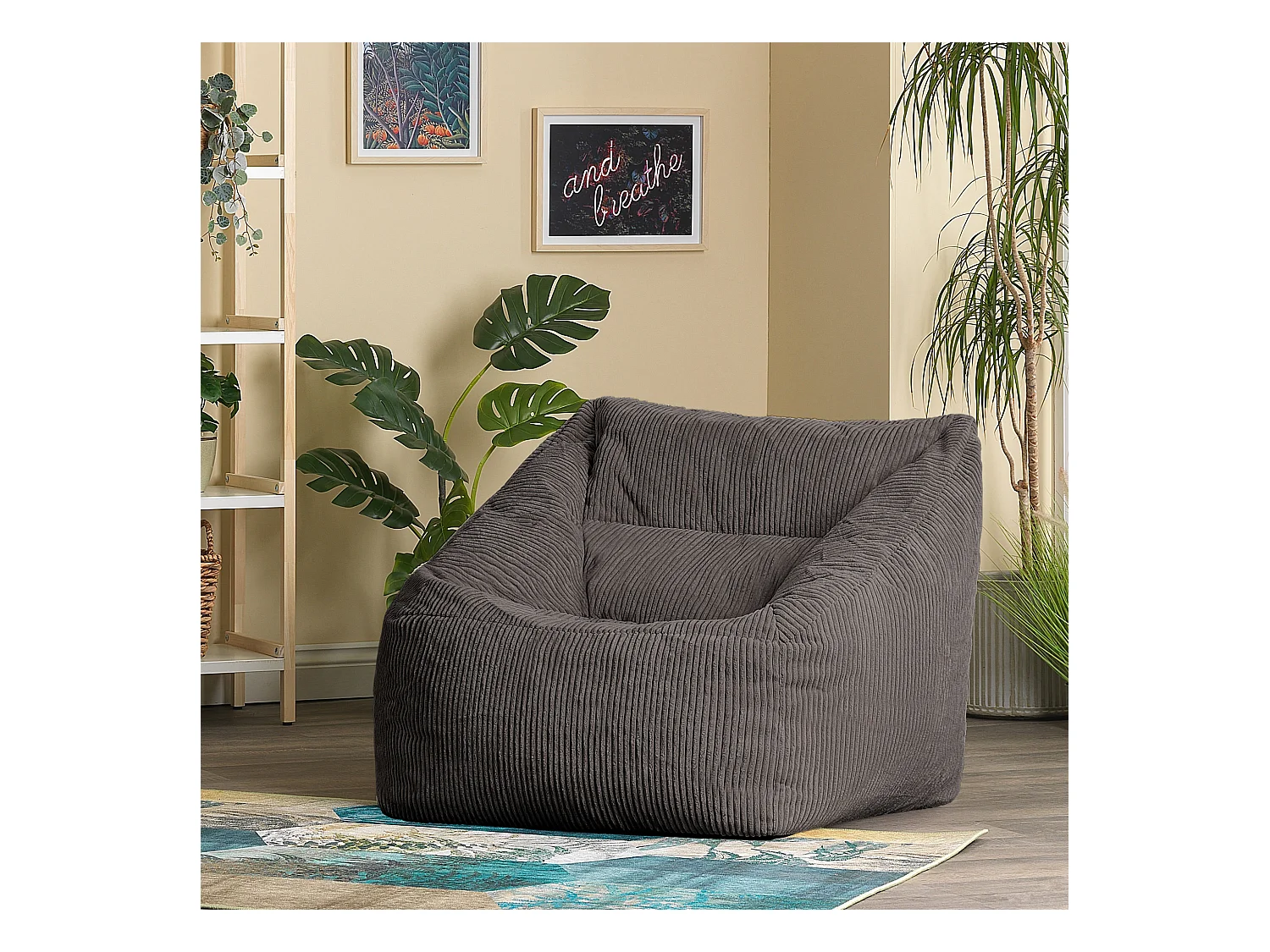 Pouf fauteuil velours côtelé gris anthracite - MORGAN