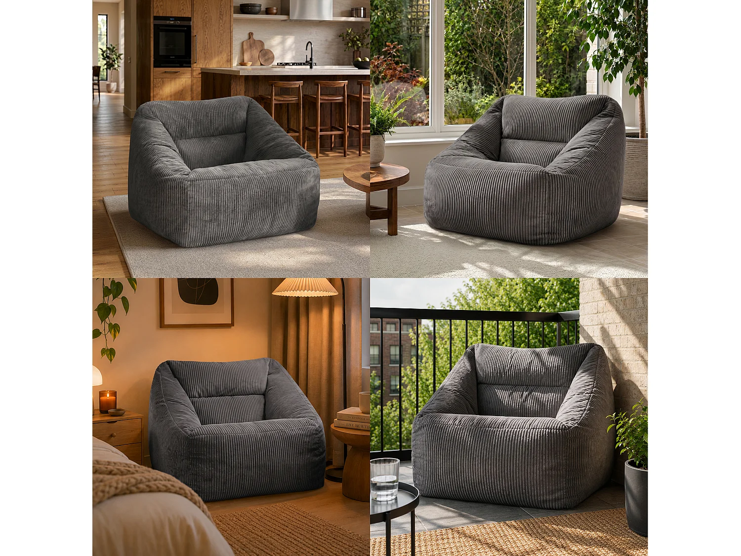 Pouf fauteuil salon ou chambre velours côtelé gris anthracite - NATALIA