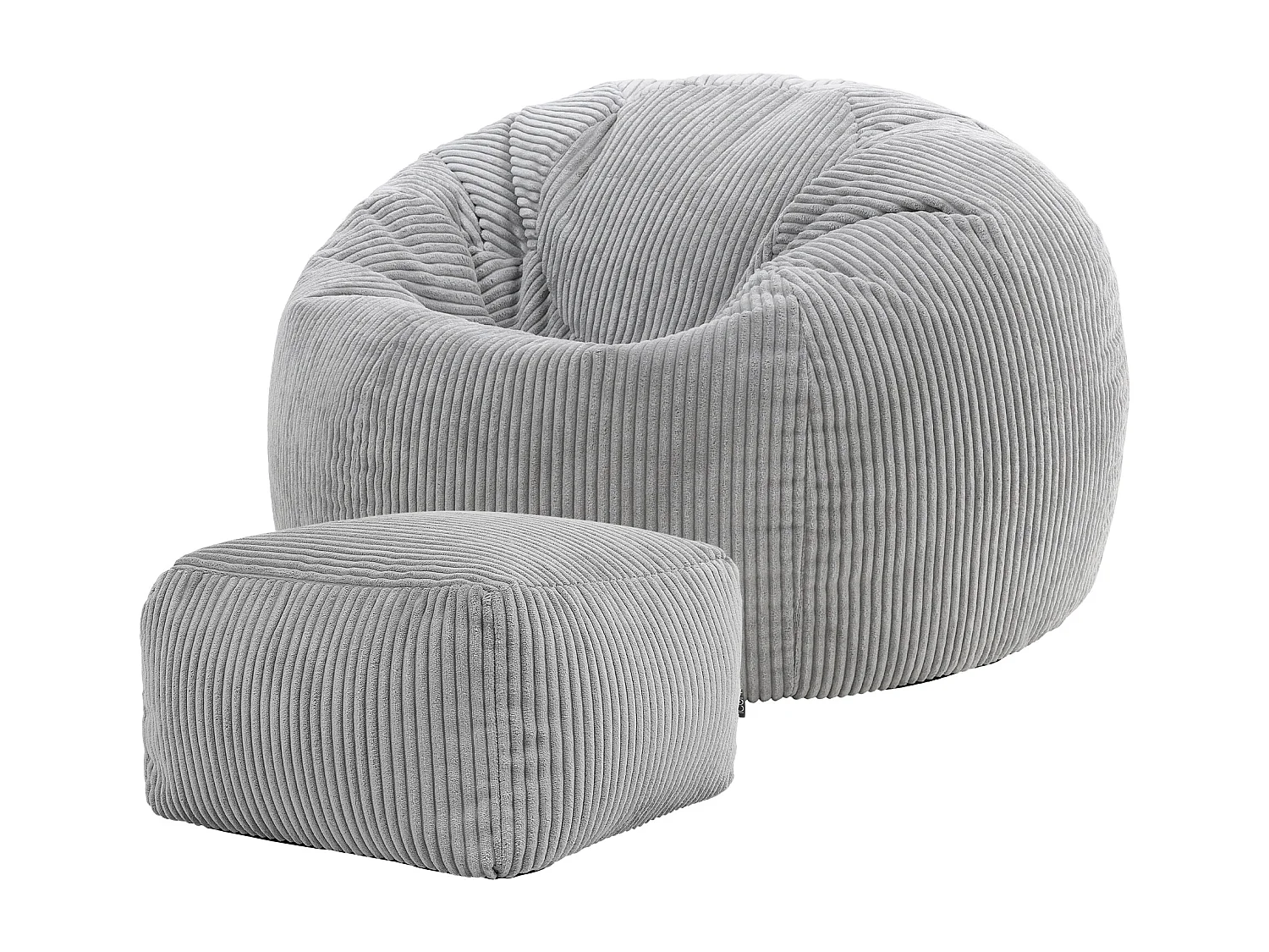 Pouf classique et son repose-pied carré velours côtelé, gris, chambre et salon - KINGSTON