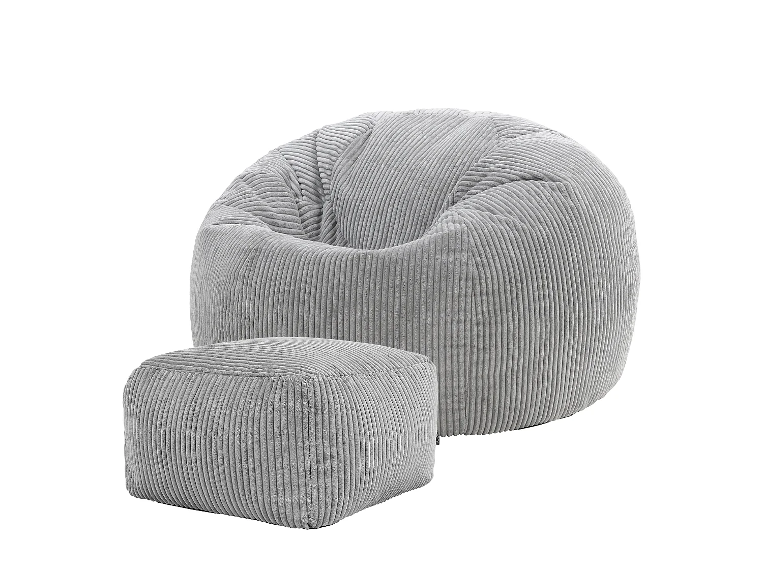 Pouf classique et son repose-pied carré velours côtelé, gris, chambre et salon - KINGSTON
